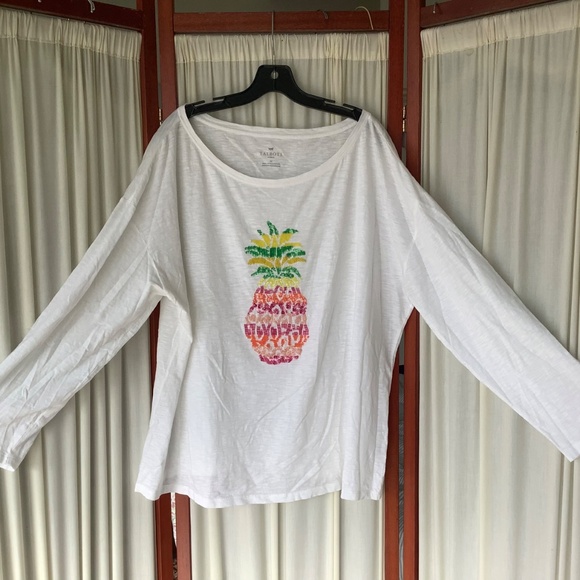 Talbots Womans Cotton Top With Beaded Pineapple Long Sleeved Size 2X - Picture 5 of 6